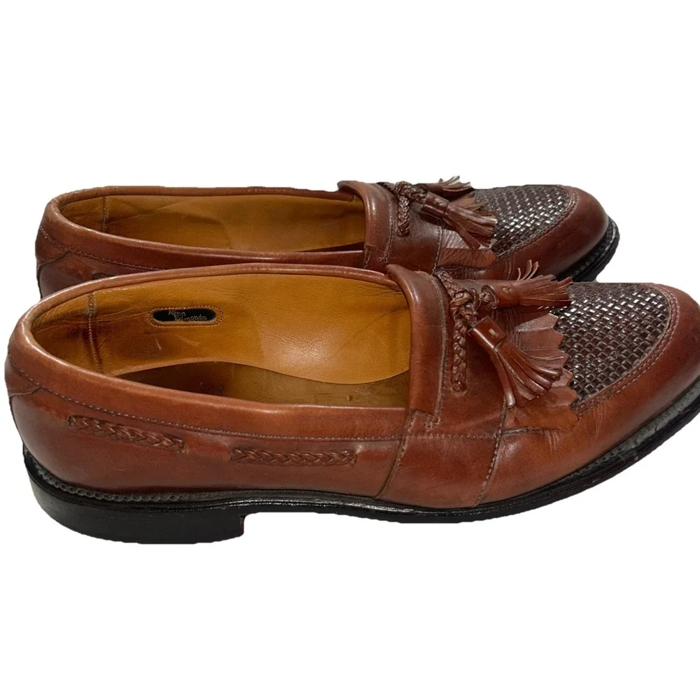 Allen Edmonds AE Cody Woven Tassel Loafer Sz 9.5 B Brown Leather‎ Kilt Shoe -USA